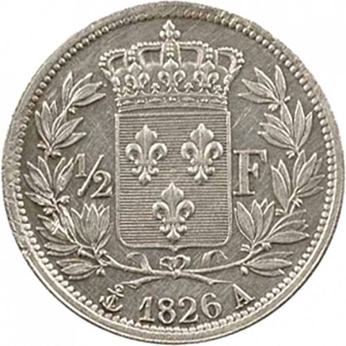 half Franc Reverse Image minted in FRANCE in 1826A (1824-1830 - Charles X)  - The Coin Database