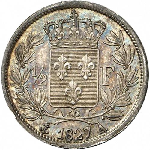 half Franc Reverse Image minted in FRANCE in 1827A (1824-1830 - Charles X)  - The Coin Database