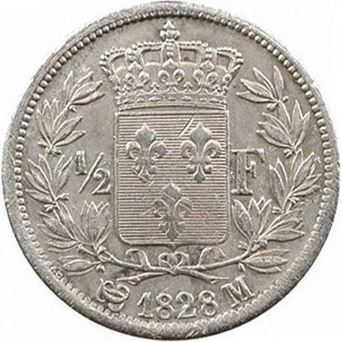 half Franc Reverse Image minted in FRANCE in 1828M (1824-1830 - Charles X)  - The Coin Database