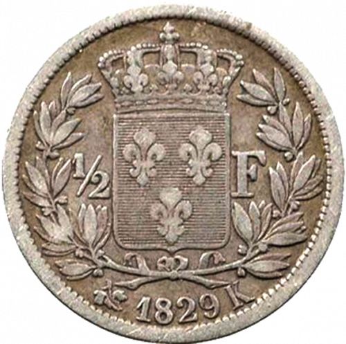 half Franc Reverse Image minted in FRANCE in 1829K (1824-1830 - Charles X)  - The Coin Database