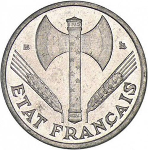 50 Centimes Obverse Image minted in FRANCE in 1944B (1940-1944 - Vichy State)  - The Coin Database