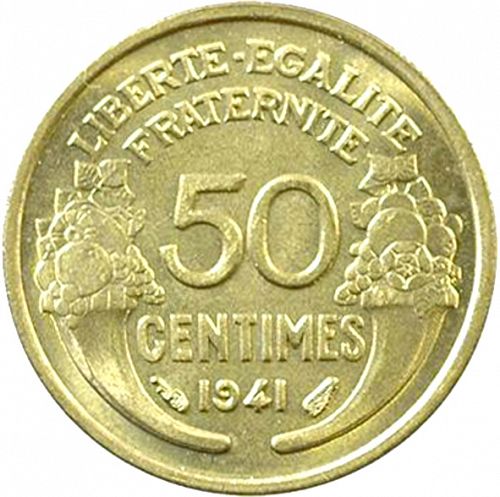 50 Centimes Reverse Image minted in FRANCE in 1941 (1940-1944 - Vichy State)  - The Coin Database