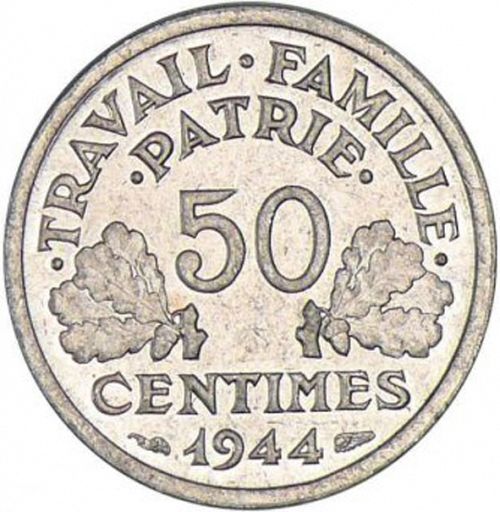 50 Centimes Reverse Image minted in FRANCE in 1944B (1940-1944 - Vichy State)  - The Coin Database