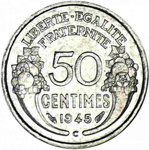 50 Centimes Reverse Image minted in FRANCE in 1945C (1944-1947 - Provisional Government)  - The Coin Database