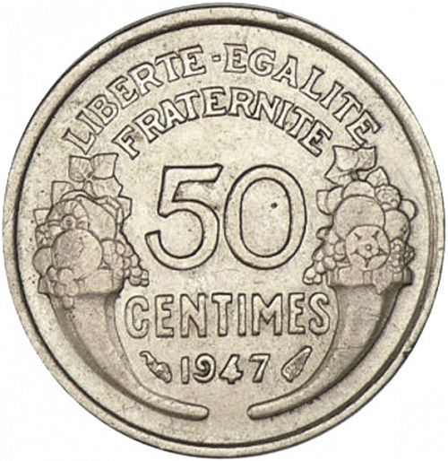 50 Centimes Reverse Image minted in FRANCE in 1947 (1944-1947 - Provisional Government)  - The Coin Database
