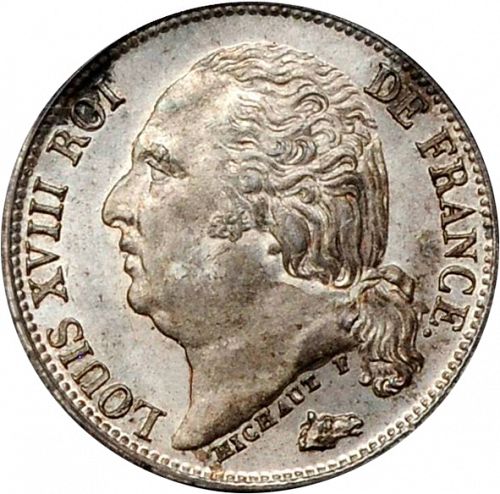 half Franc Obverse Image minted in FRANCE in 1823A (1814-1824 - Louis XVIII)  - The Coin Database
