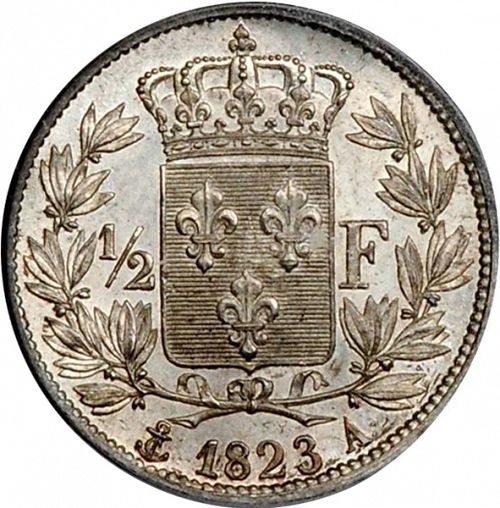 half Franc Reverse Image minted in FRANCE in 1823A (1814-1824 - Louis XVIII)  - The Coin Database