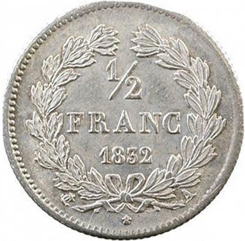 half Franc Reverse Image minted in FRANCE in 1832A (1830-1848 - Louis Philippe I)  - The Coin Database