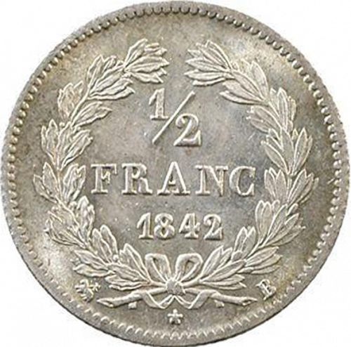 half Franc Reverse Image minted in FRANCE in 1842B (1830-1848 - Louis Philippe I)  - The Coin Database