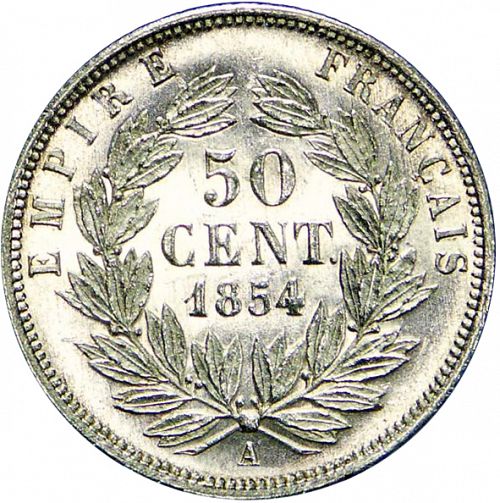 50 Centimes Reverse Image minted in FRANCE in 1854A (1852-1870 - Napoléon III)  - The Coin Database
