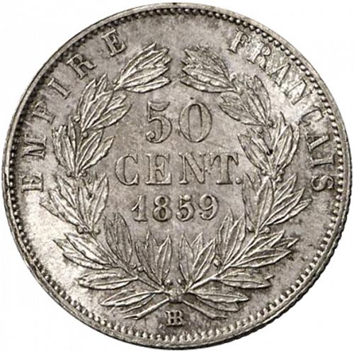 50 Centimes Reverse Image minted in FRANCE in 1859BB (1852-1870 - Napoléon III)  - The Coin Database
