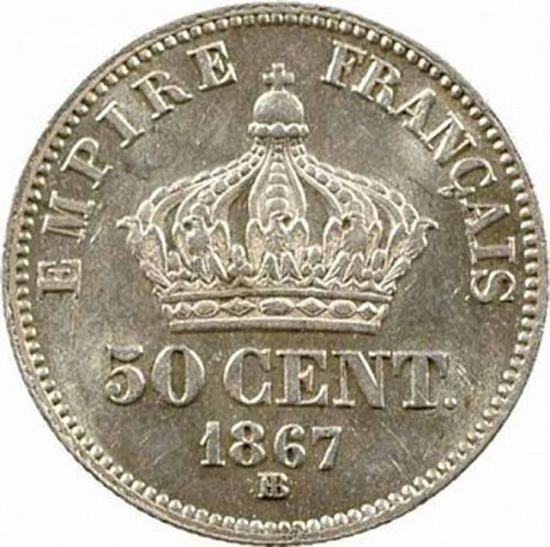 50 Centimes Reverse Image minted in FRANCE in 1867BB (1852-1870 - Napoléon III)  - The Coin Database