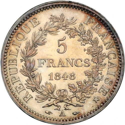 5 Francs Reverse Image minted in FRANCE in 1848A (1848-1852 - Second Republic)  - The Coin Database