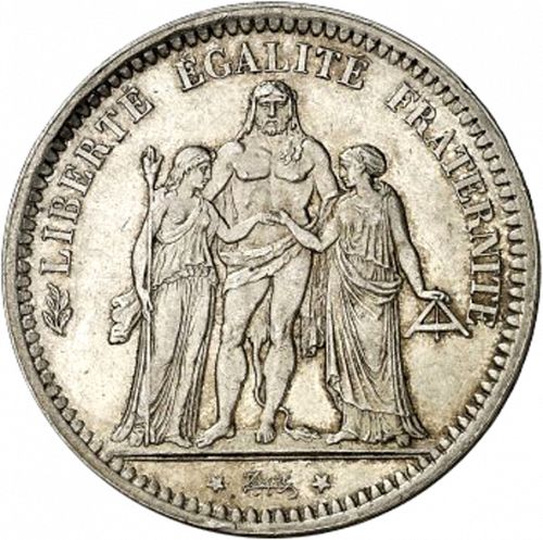 5 Francs Obverse Image minted in FRANCE in 1871A (1871-1940 - Third Republic)  - The Coin Database