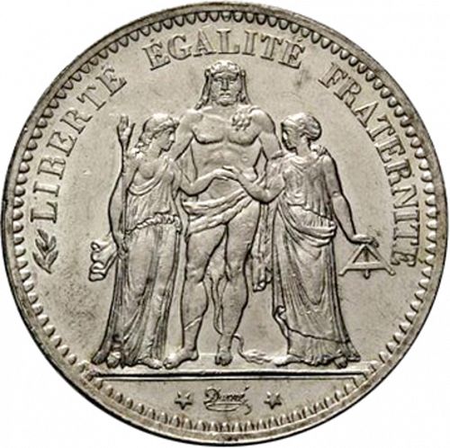 5 Francs Obverse Image minted in FRANCE in 1875A (1871-1940 - Third Republic)  - The Coin Database