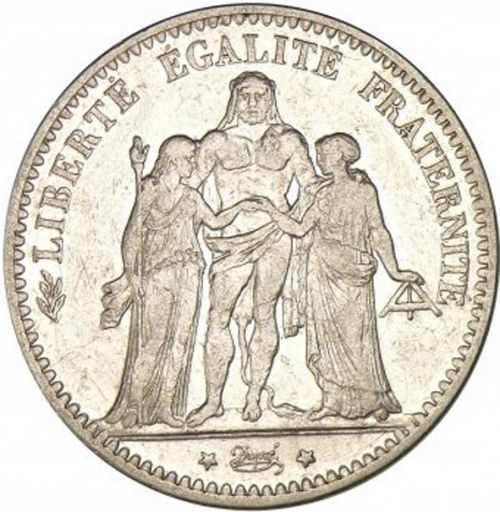 5 Francs Obverse Image minted in FRANCE in 1877K (1871-1940 - Third Republic)  - The Coin Database