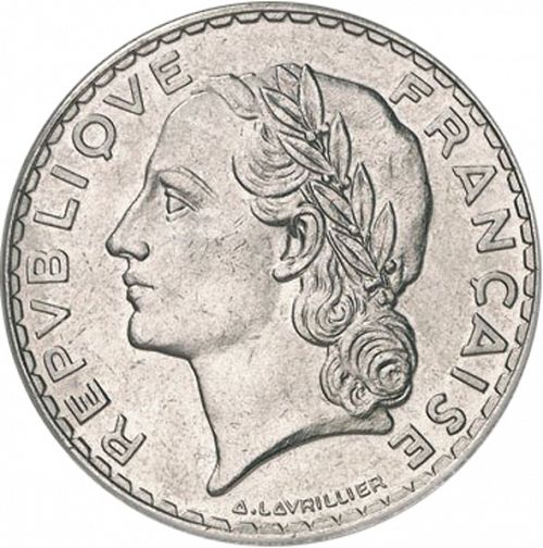 5 Francs Obverse Image minted in FRANCE in 1933 (1871-1940 - Third Republic)  - The Coin Database