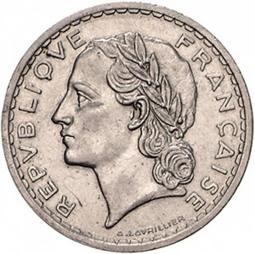 5 Francs Obverse Image minted in FRANCE in 1936 (1871-1940 - Third Republic)  - The Coin Database