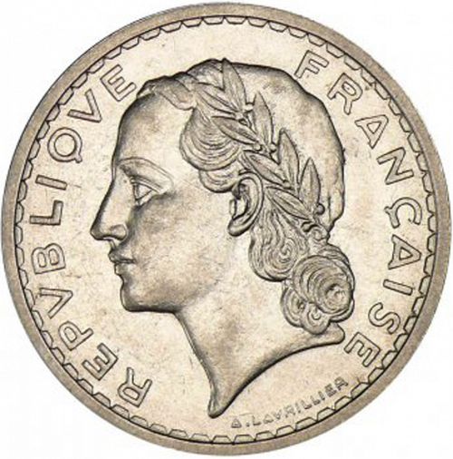 5 Francs Obverse Image minted in FRANCE in 1938 (1871-1940 - Third Republic)  - The Coin Database