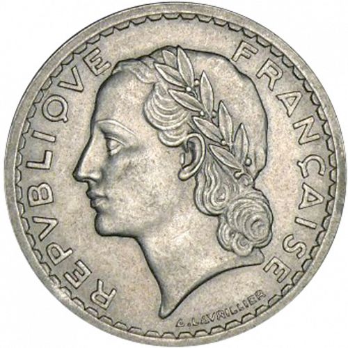 5 Francs Obverse Image minted in FRANCE in 1948B (1947-1958 - Fourth Republic)  - The Coin Database