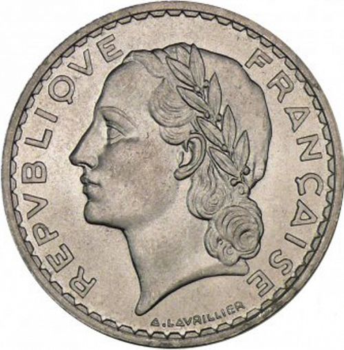 5 Francs Obverse Image minted in FRANCE in 1949 (1947-1958 - Fourth Republic)  - The Coin Database