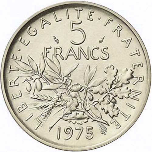 5 Francs Reverse Image minted in FRANCE in 1975 (1959-2001 - Fifth Republic)  - The Coin Database
