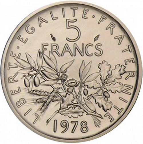 5 Francs Reverse Image minted in FRANCE in 1978 (1959-2001 - Fifth Republic)  - The Coin Database