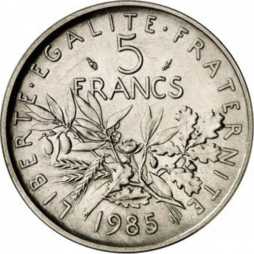 5 Francs Reverse Image minted in FRANCE in 1985 (1959-2001 - Fifth Republic)  - The Coin Database