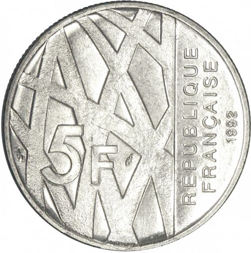 5 Francs Reverse Image minted in FRANCE in 1992 (1959-2001 - Fifth Republic)  - The Coin Database