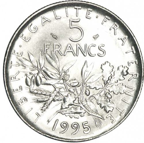 5 Francs Reverse Image minted in FRANCE in 1995 (1959-2001 - Fifth Republic)  - The Coin Database