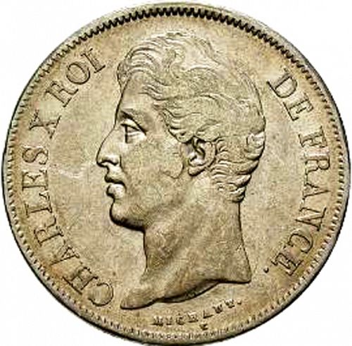 5 Francs Obverse Image minted in FRANCE in 1827T (1824-1830 - Charles X)  - The Coin Database