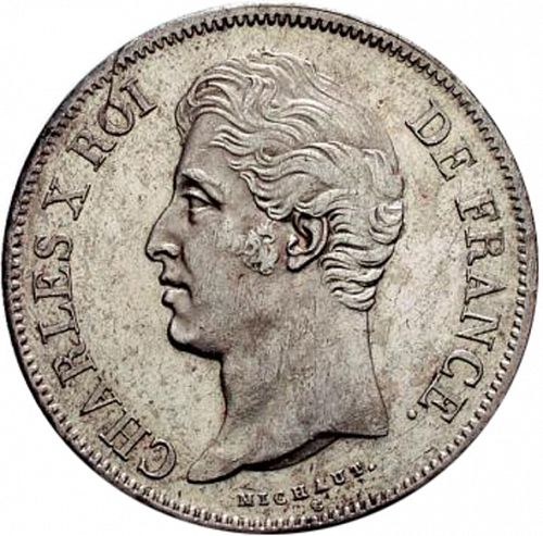 5 Francs Obverse Image minted in FRANCE in 1827W (1824-1830 - Charles X)  - The Coin Database