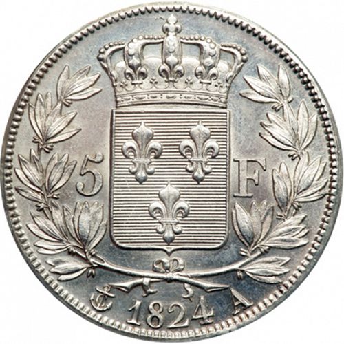 5 Francs Reverse Image minted in FRANCE in 1824A (1824-1830 - Charles X)  - The Coin Database
