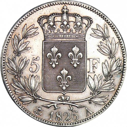 5 Francs Reverse Image minted in FRANCE in 1826A (1824-1830 - Charles X)  - The Coin Database