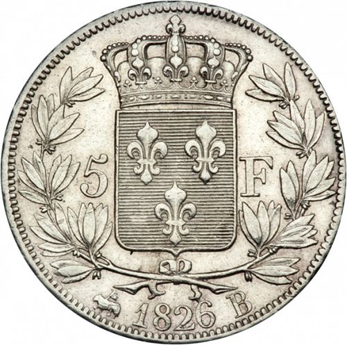 5 Francs Reverse Image minted in FRANCE in 1826B (1824-1830 - Charles X)  - The Coin Database