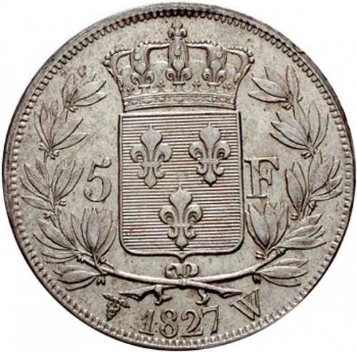 5 Francs Reverse Image minted in FRANCE in 1827W (1824-1830 - Charles X)  - The Coin Database