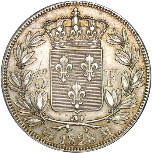 5 Francs Reverse Image minted in FRANCE in 1828M (1824-1830 - Charles X)  - The Coin Database