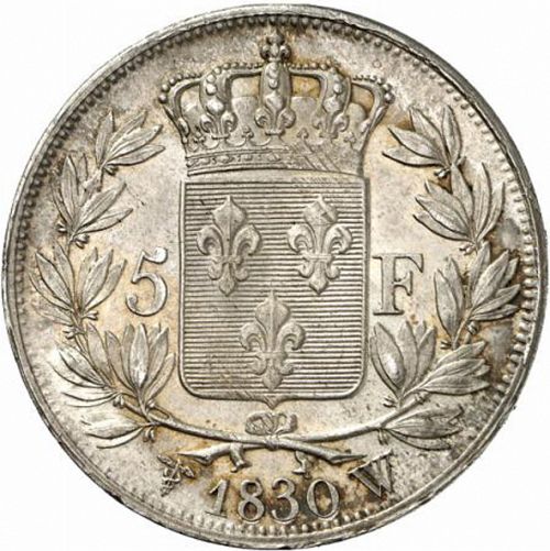 5 Francs Reverse Image minted in FRANCE in 1830W (1824-1830 - Charles X)  - The Coin Database
