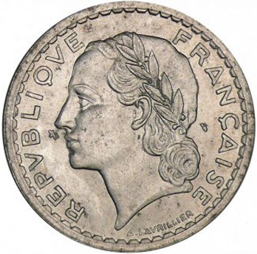 5 Francs Obverse Image minted in FRANCE in 1945C (1944-1947 - Provisional Government)  - The Coin Database