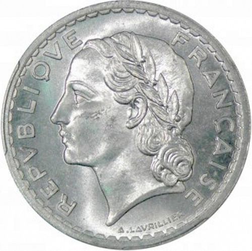 5 Francs Obverse Image minted in FRANCE in 1946B (1944-1947 - Provisional Government)  - The Coin Database
