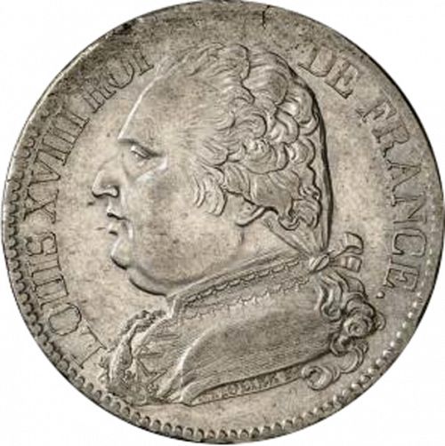 5 Francs Obverse Image minted in FRANCE in 1814L (1814-1824 - Louis XVIII)  - The Coin Database