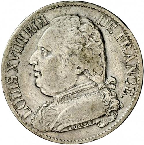 5 Francs Obverse Image minted in FRANCE in 1814Q (1814-1824 - Louis XVIII)  - The Coin Database