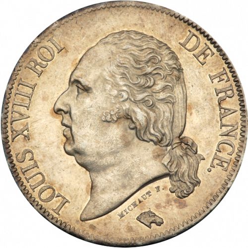 5 Francs Obverse Image minted in FRANCE in 1819A (1814-1824 - Louis XVIII)  - The Coin Database