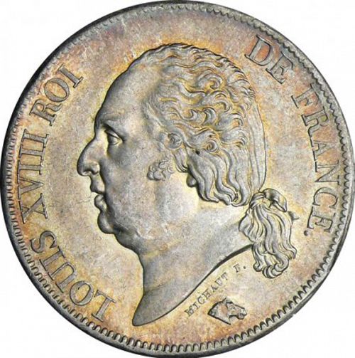 5 Francs Obverse Image minted in FRANCE in 1821A (1814-1824 - Louis XVIII)  - The Coin Database