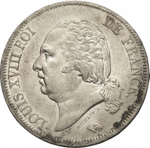 5 Francs Obverse Image minted in FRANCE in 1821W (1814-1824 - Louis XVIII)  - The Coin Database