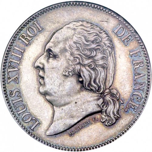 5 Francs Obverse Image minted in FRANCE in 1822A (1814-1824 - Louis XVIII)  - The Coin Database
