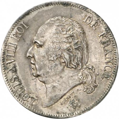 5 Francs Obverse Image minted in FRANCE in 1823W (1814-1824 - Louis XVIII)  - The Coin Database