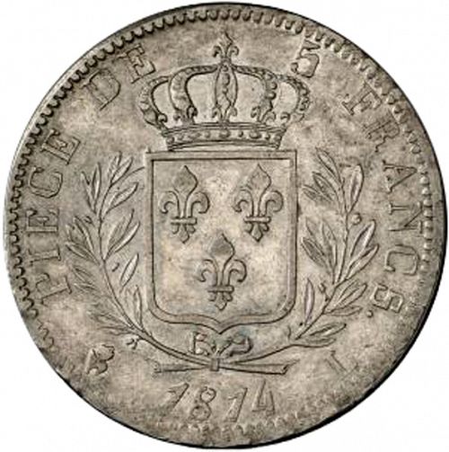 5 Francs Reverse Image minted in FRANCE in 1814L (1814-1824 - Louis XVIII)  - The Coin Database