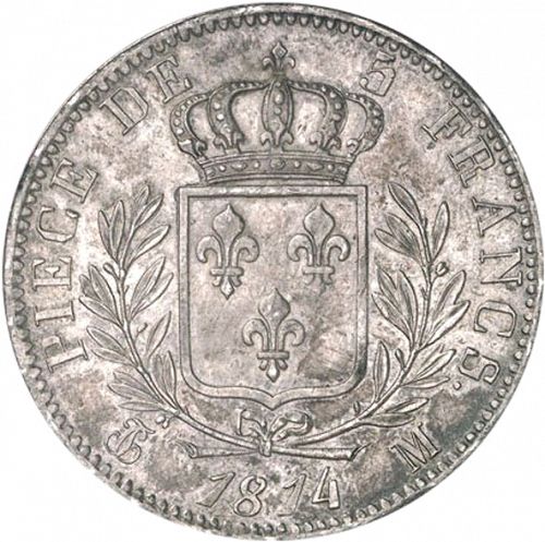 5 Francs Reverse Image minted in FRANCE in 1814M (1814-1824 - Louis XVIII)  - The Coin Database