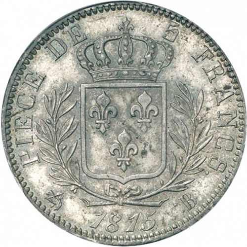 5 Francs Reverse Image minted in FRANCE in 1815B (1814-1824 - Louis XVIII)  - The Coin Database